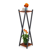 BLUMENSTÄNDER - Schwarz/Braun, Holzwerkstoff/Metall (29/29/99cm) - Relaxdays