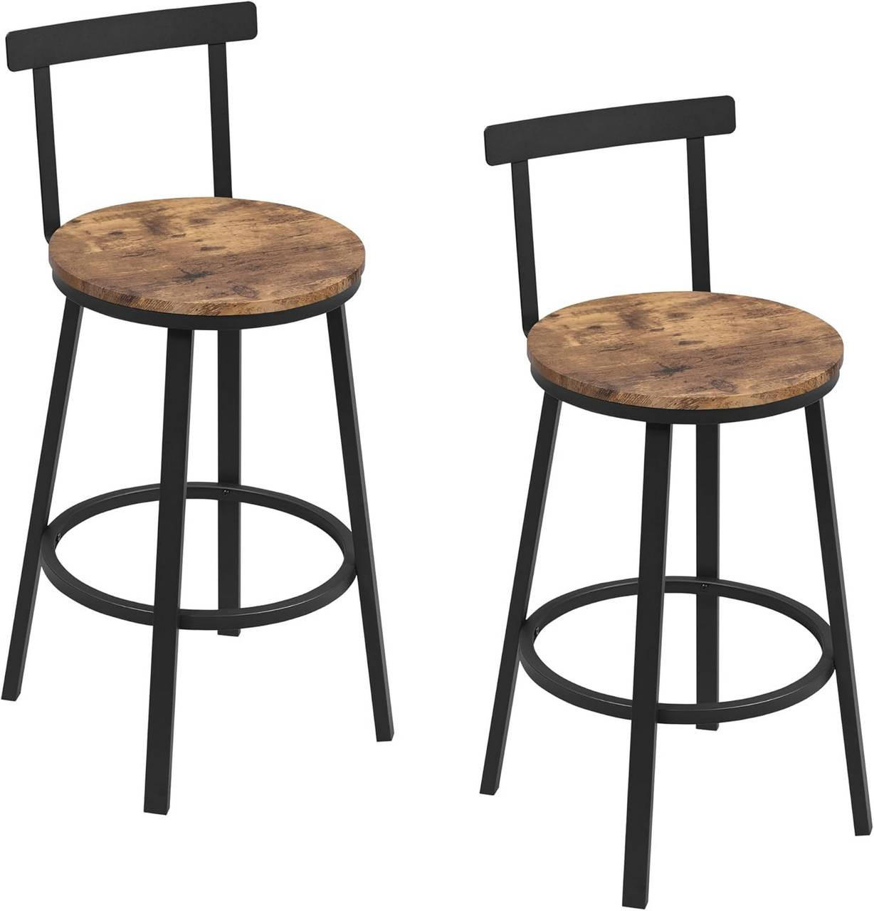 BARHOCKER 2er Set mit Lehne, Vintagebraun - Dunkelbraun/Schwarz, Holzwerkstoff/Metall (51.5/89/51.5cm) - Woltu