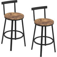 BARHOCKER 2er Set mit Lehne, Vintagebraun - Dunkelbraun/Schwarz, Holzwerkstoff/Metall (51.5/89/51.5cm) - Woltu
