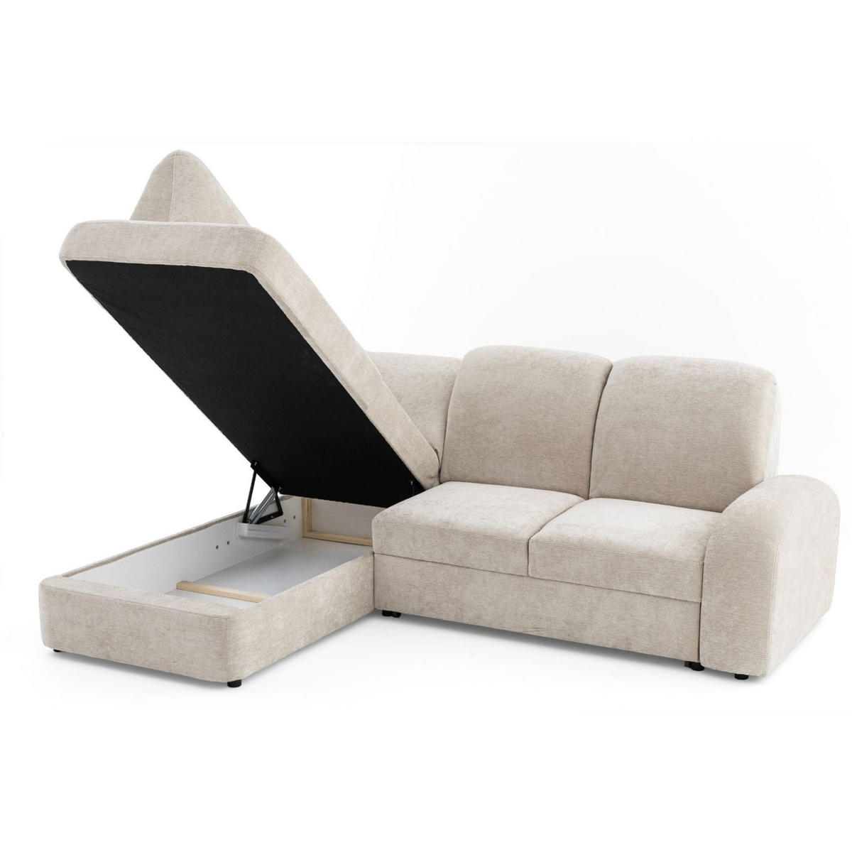 ECKSOFA VIBE L Links mit Schlaffunktion 129x205 Chenille Beige - Beige/Schwarz, Holz/Kunststoff (186/250cm) - Muffo