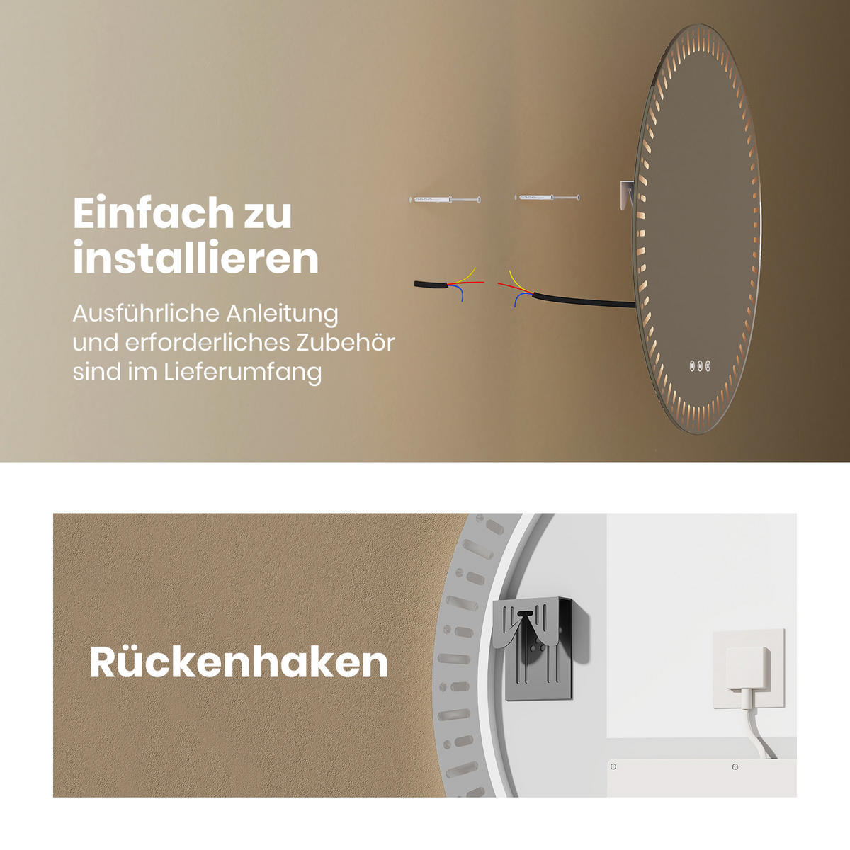 BADSPIEGEL Runder mit Beleuchtung mit Muster ф60 cm - Weiß, Glas (60/2.9/60cm) - EMKE