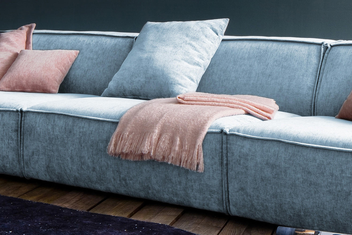 RIESENSOFA SAMU Hellblau Webstoff - Schwarz/Hellblau, Textil (418/72/106cm) - KAWOLA