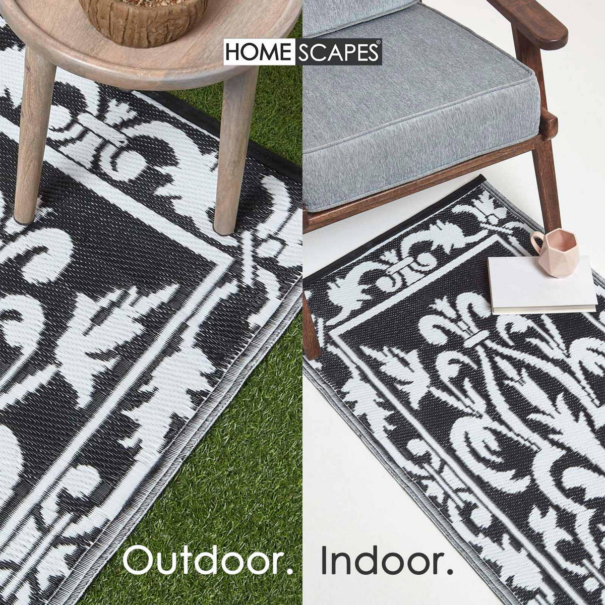 OUTDOORTEPPICH-LÄUFER mit Damast-Muster rund 72/198 cm - Multicolor, Kunststoff (73/198cm) - Homescapes