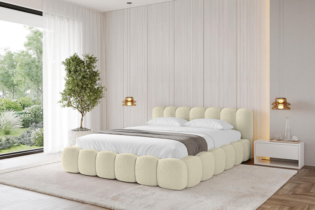 POLSTERBETT mit Bettkasten und Lattenrost, Boxbett ohne Matratze - SENA-v1 200x200 Beige - Beige, Holzwerkstoff/Textil (200/200cm) - ALTDECOR