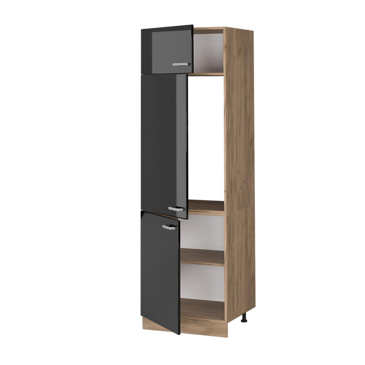 KÜHLUMBAUSCHRANK R-Line Schwarz Hochglanz 60 cm - Honigeiche/Schwarz Hochglanz, Holzwerkstoff (60/206.8/57.2cm) - Vicco