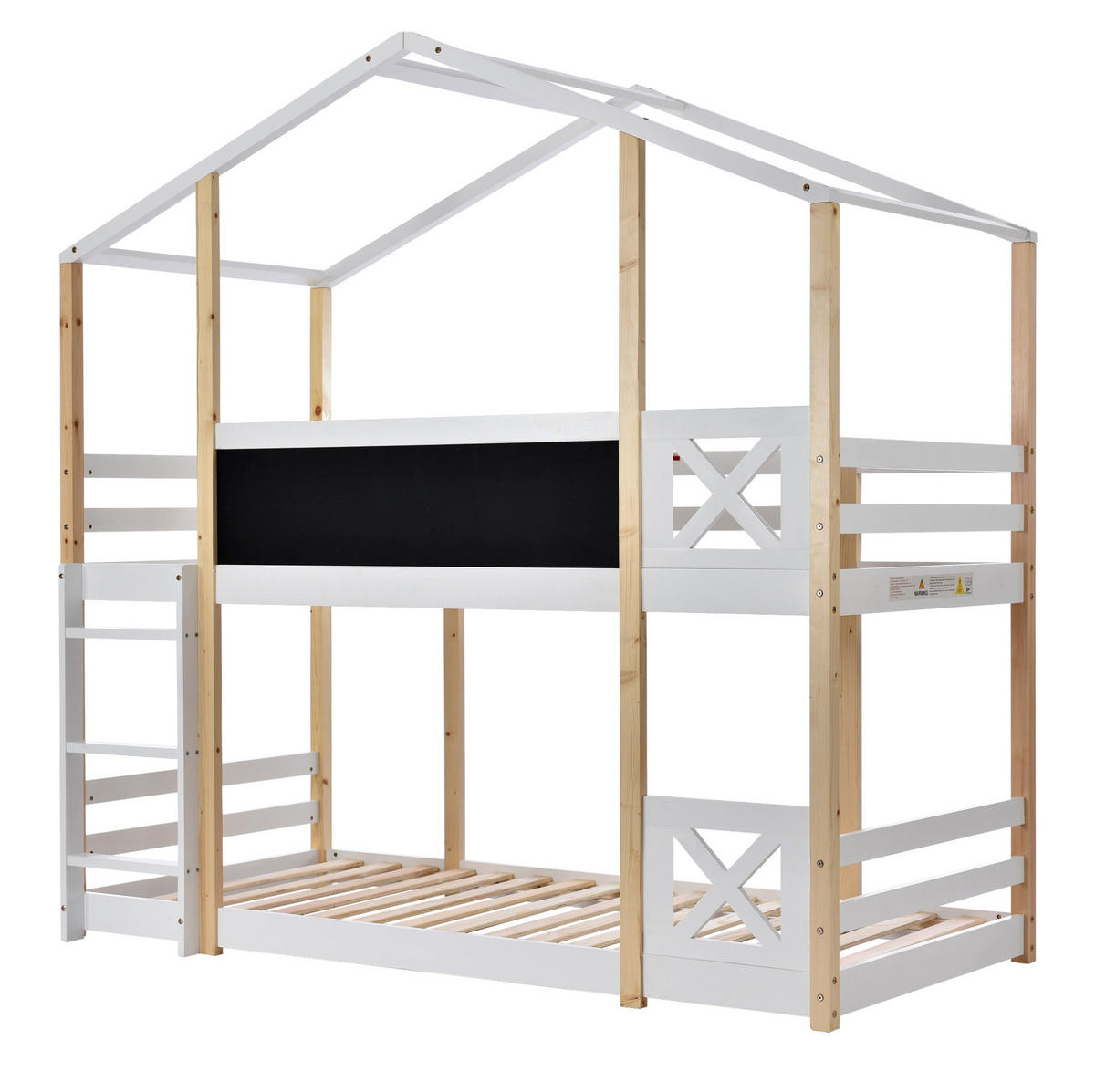 HOCHBETT 90/200 cm aus Massivholz mit Tafel, Leiter und umlaufendem Fallschutz, Weiß - Weiß, Holz - Redom