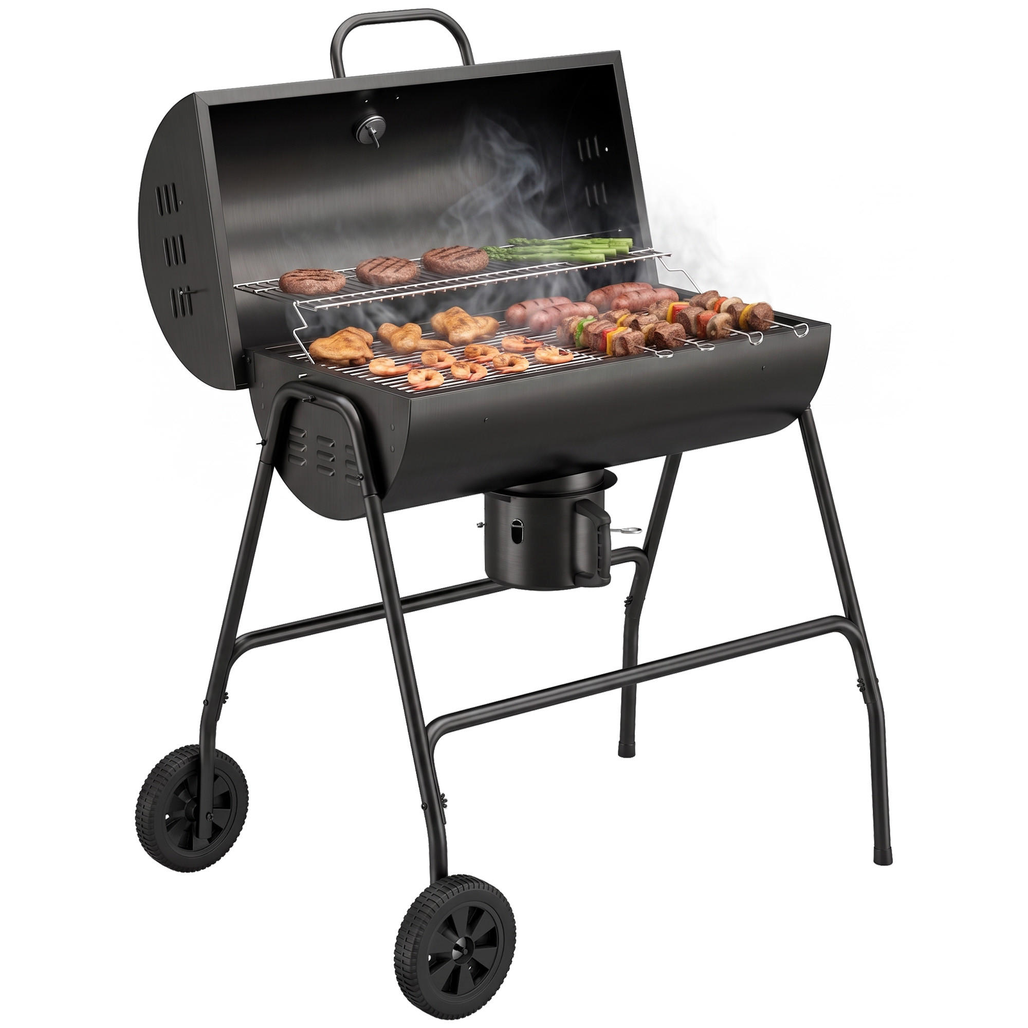 HOLZKOHLEGRILL Schwarz 95.0/71.5/102.0 cm - Schwarz, Metall (71.5/102/95cm)