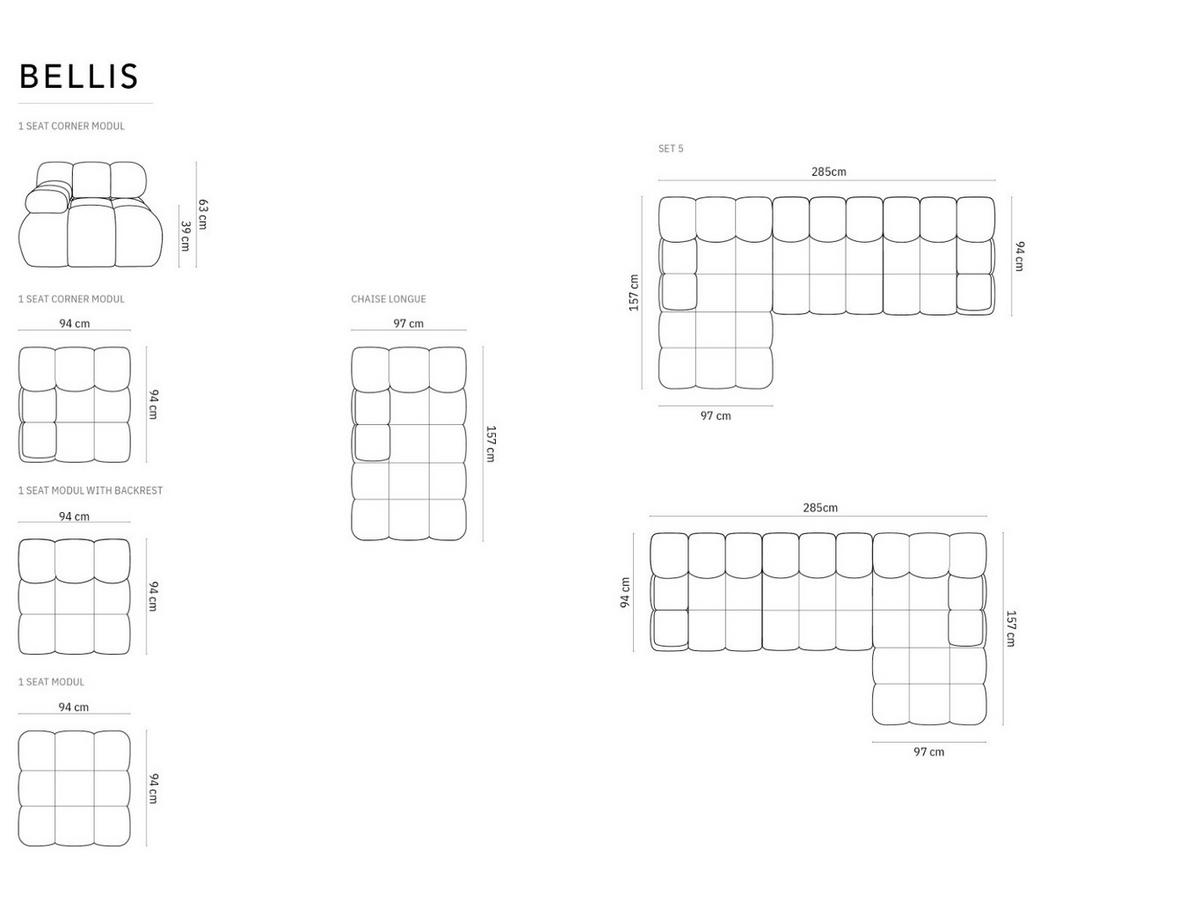 MODULARES-ECKSOFA links Bellis aus Samt königsblau 4 Sitzplätze - Blau, Textil (122/285cm) - Micadoni