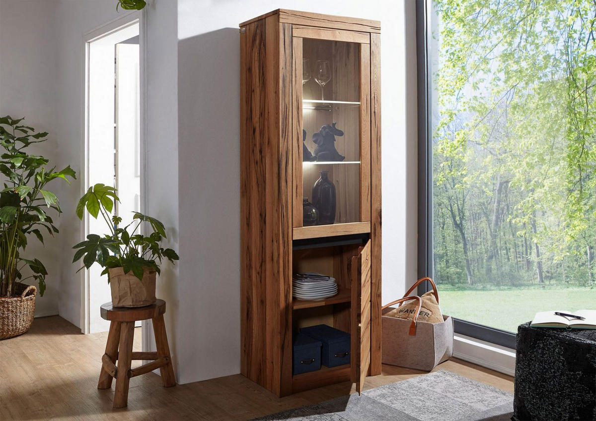 VITRINE Wild-/Zerreiche 62x42x191 natur geölt MONTREUX #120 - Braun, Holz (62/191/42cm) - Massivmoebel24