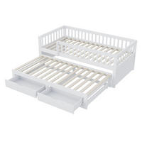 AUSZIEHBETT 90/200 cm DE-01439, in Weiß, mit Sicherheitsgitter und 2 Schubladen - Weiß, Holz (90/200cm) - ComfortXL