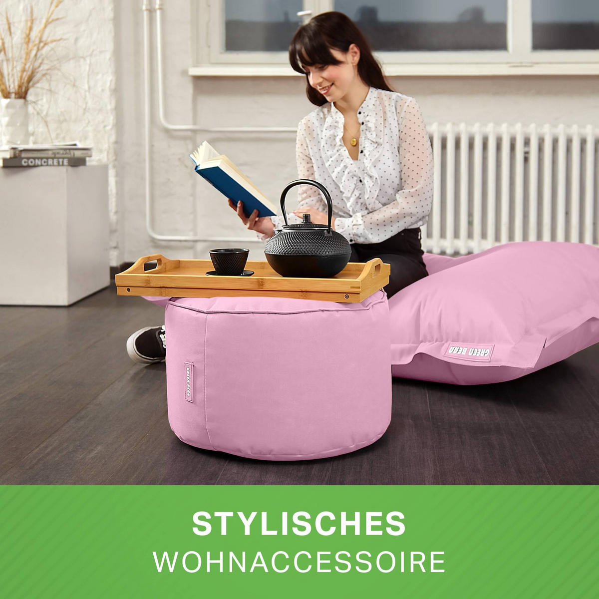 SITZSACK-HOCKER Pouf "Stay" 45x25cm - Rosa, Textil (45/25/45cm) - Green Bean