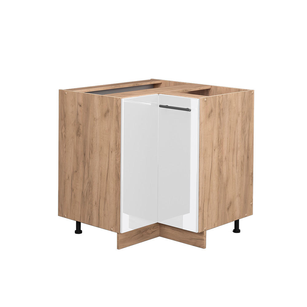 ECKUNTERSCHRANK Fame-Line Weiß Hochglanz 80.5 cm ohne AP - Honigeiche/Weiß Hochglanz, Holzwerkstoff (80.5/82/51.6cm) - Vicco