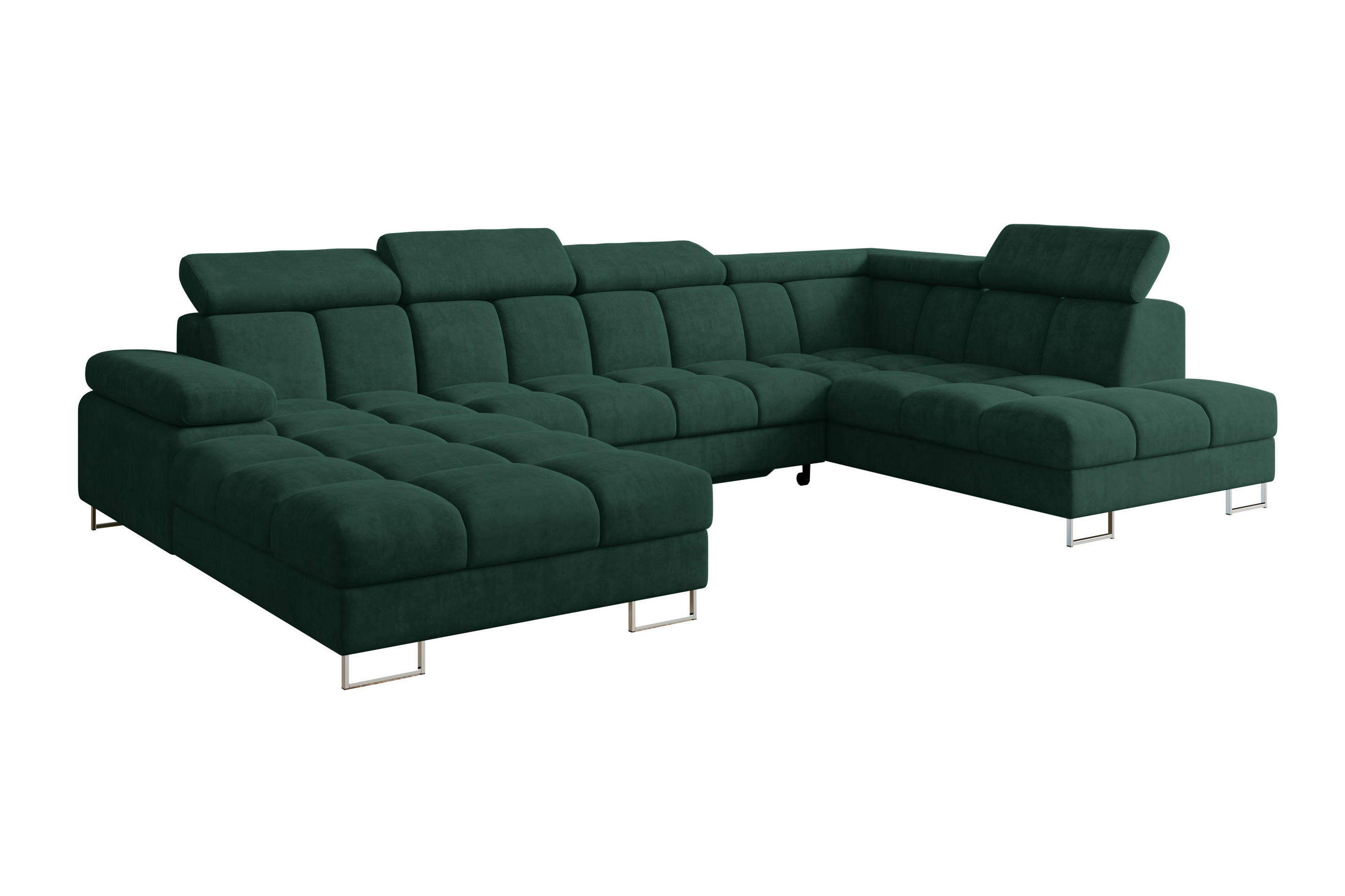 WOHNLANDSCHAFT mit Schlaffunktion und Bettkasten Ottomane RECHTS COMA U 345x203x79 Grün Velours - Grün, Holzwerkstoff/Textil (203/79/345cm) - ALTDECOR