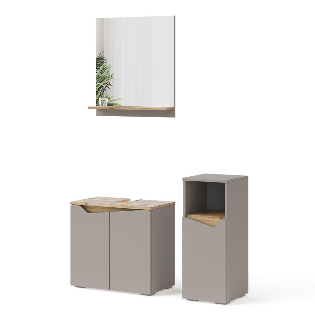 SET MOBILIER BAIE Marelle, Greige/Stejar artizanal, 3 piese