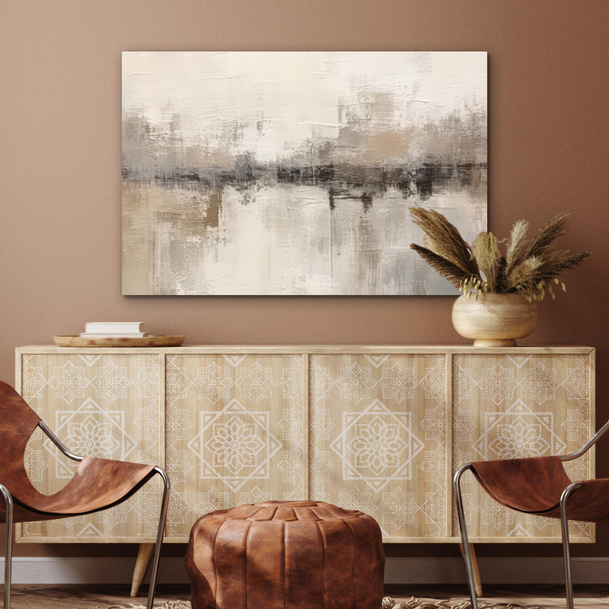 METALLBILD Moderne Kunst - Abstrakt - Beige 90x60 cm - Beige, Metall (90/60cm) - MuchoWow
