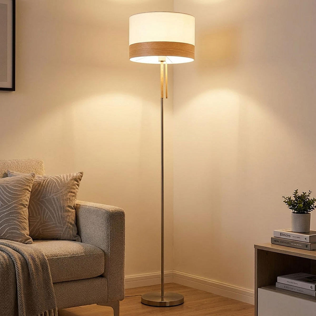 LED STEHLEUCHTE Chipsy Holz Beige - Weiß, Metall (40/40/170cm) - Globo Lighting