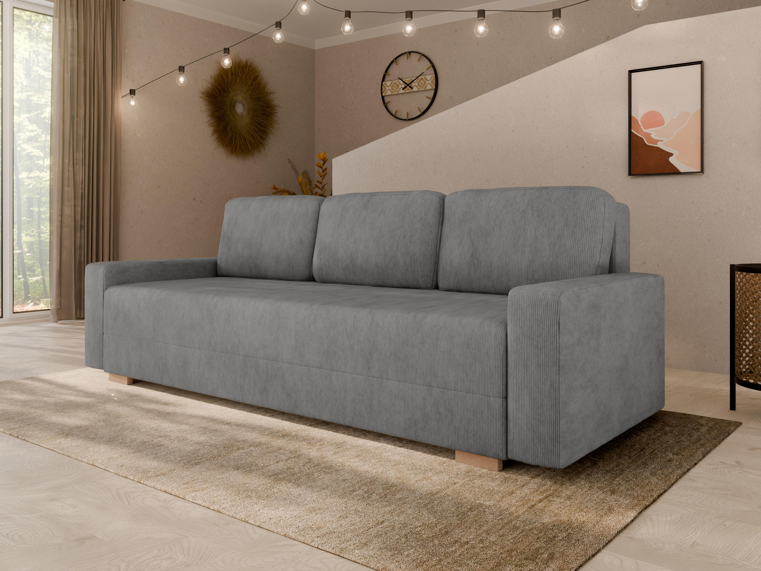 SCHLAFSOFA Celeste 3-Sitzer 3 kissen gratis, Anthrazit - Anthrazit, Holz (225/80/94cm) - Panda Möbel