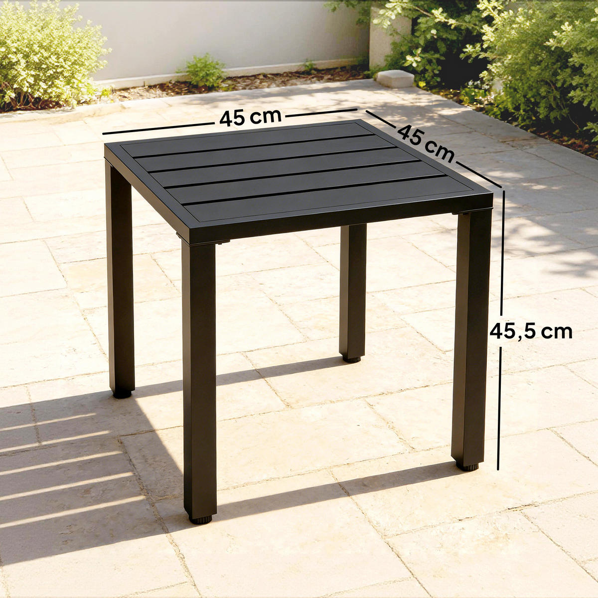 GARTENBEISTELLTISCH DE-14187 quadratisch 45x45 cm, höhenverstellbare Füße Schwarz - Schwarz, Metall (45/45/45.5cm) - ComfortXL