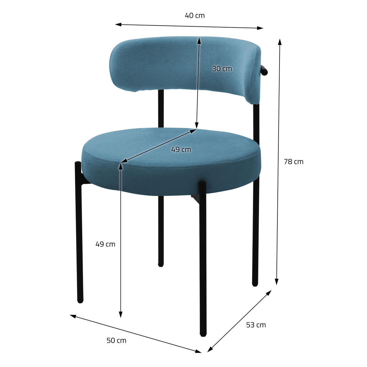 ESSZIMMERSTUHL 6er Set Teddystoff blau - Blau, Metall (53/78/50cm) - ML-DESIGN
