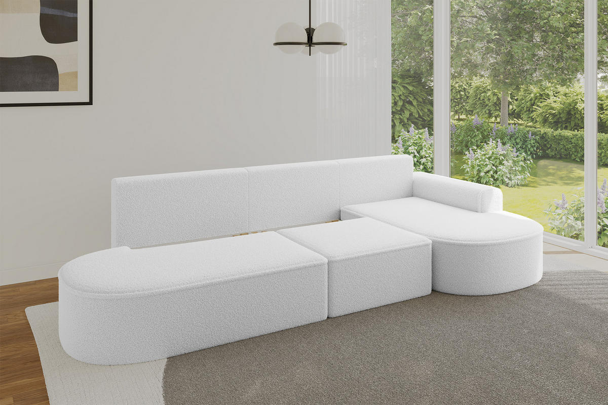 ECKSOFA mit Schlaffunktion Ottomane RECHTS MARI L2-S 368X167X85 Weiß Bouclé - Schwarz/Weiß, Holzwerkstoff/Kunststoff (167/368cm) - ALTDECOR
