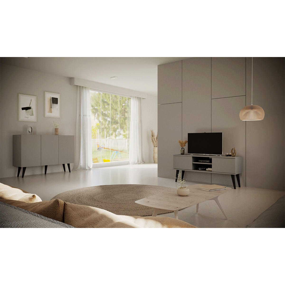 TV STOLÍK Toronto Sivá - sivá, kompozitné drevo (120/35/55cm) - Petits-meubles