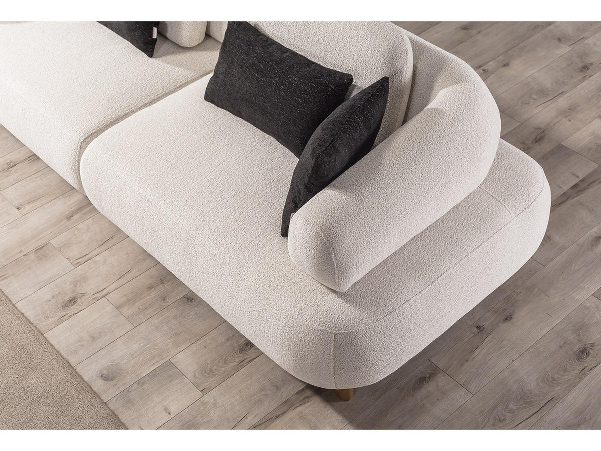 SOFA Barcelona 3-Sitzer Webstoff Creme - Beige, Holz/Textil (230/79/110cm) - Villa Möbel