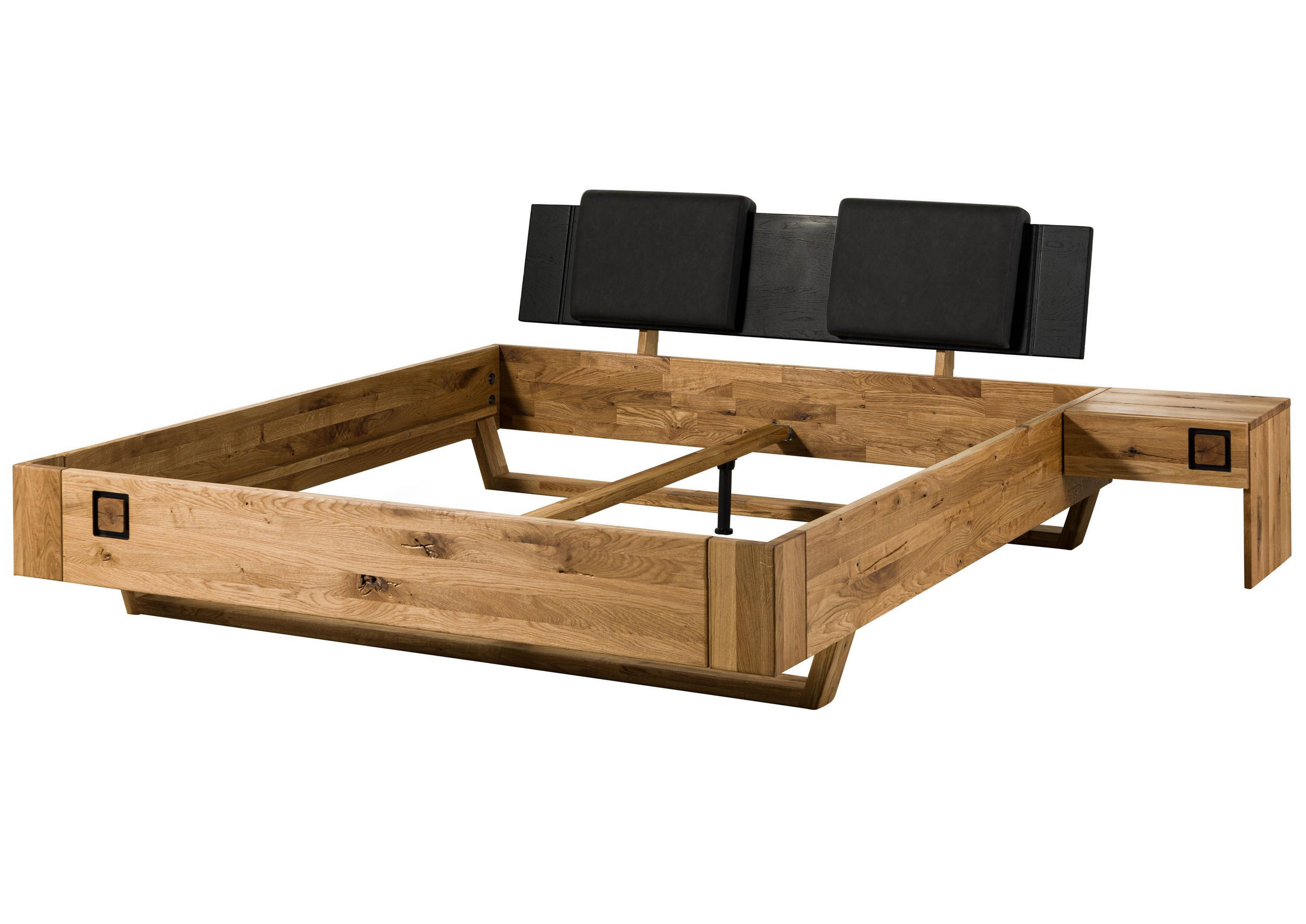 HOLZBETT inkl. Nachttisch rechts und Kopfteilkissen anthrazit Wildeiche 160x200x86 natur geölt/lackiert KITZBÜHEL #161 - Braun, Holz (160/200cm) - Massivmoebel24