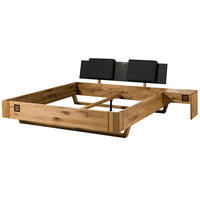 HOLZBETT inkl. Nachttisch rechts und Kopfteilkissen anthrazit Wildeiche 160x200x86 natur geölt/lackiert KITZBÜHEL #161 - Braun, Holz (160/200cm) - Massivmoebel24