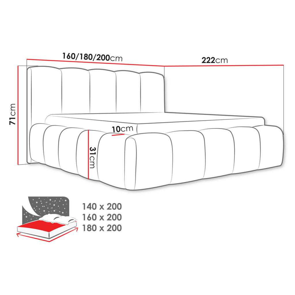 Thumbnail - Mirjan24 Polsterbett, Beige, Textil, Rechteckig, 180x200 cm, Schlafzimmer, Betten, Polsterbetten