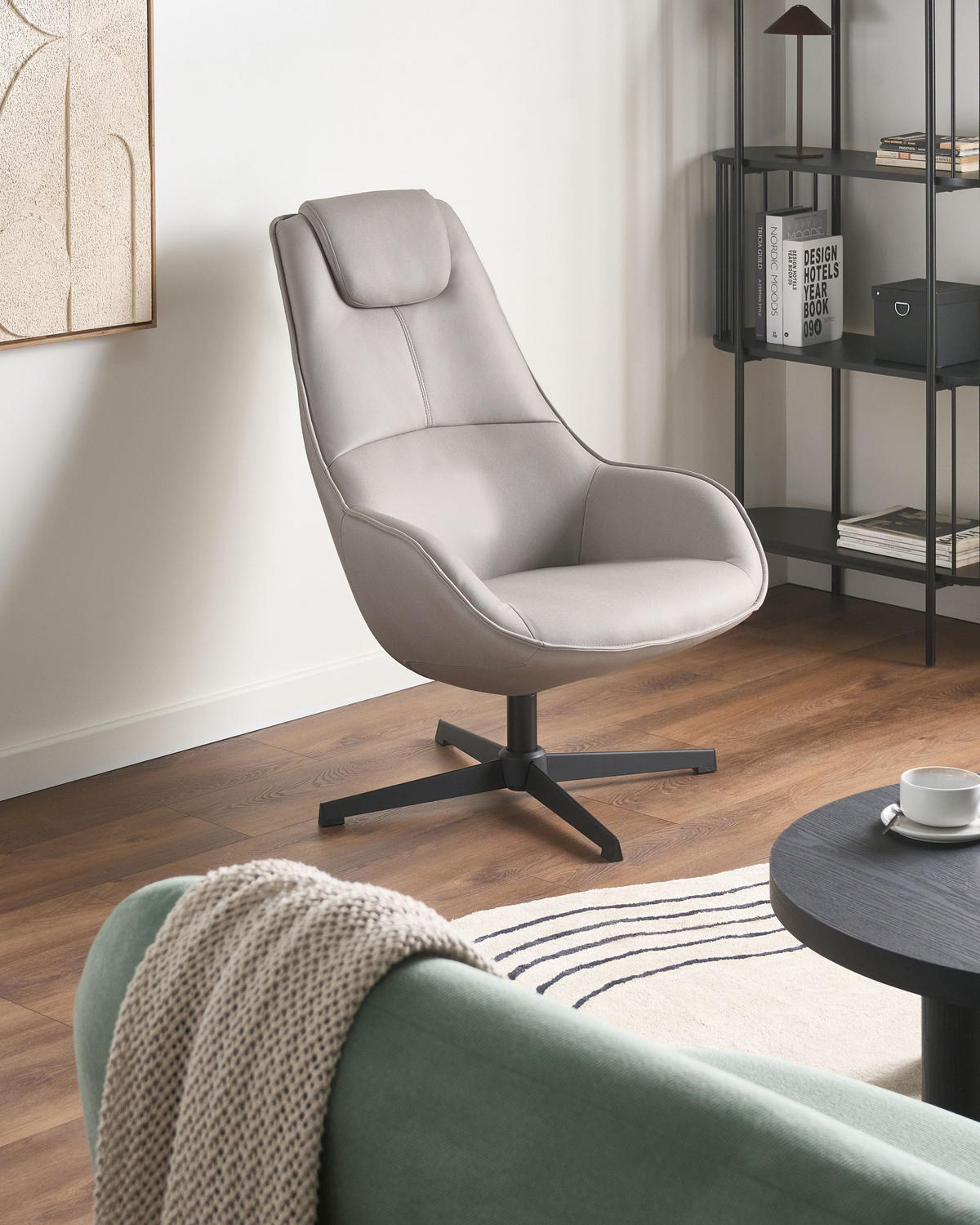DREHSESSEL Stoff Hellgrau Hauge - Hellgrau, Textil (65/98/82cm) - Beliani