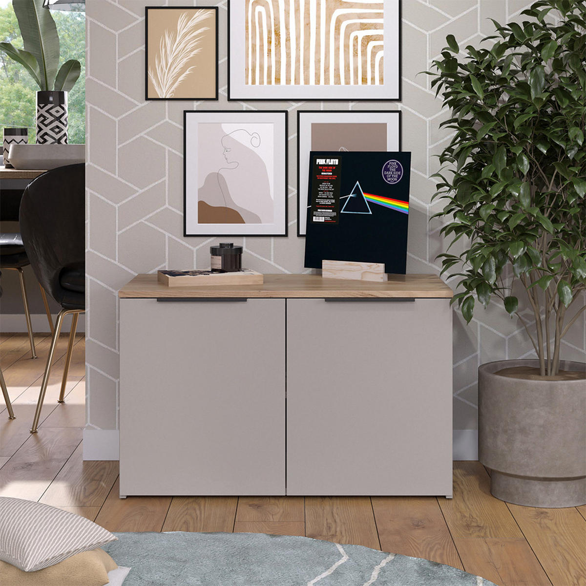 KOMMODE Wido Greige 80 x 50 cm mit 2 Türen - Greige/Sonoma Eiche, Holzwerkstoff (80/50/40cm) - Vicco