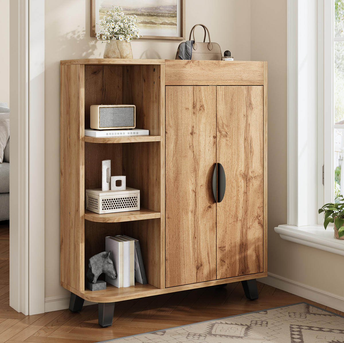 SCHUHSCHRANK schmal 80 x 32 x 99 cm Holzoptik Natur - Naturfarben, Holzwerkstoff (32/99/80cm) - Beauniv