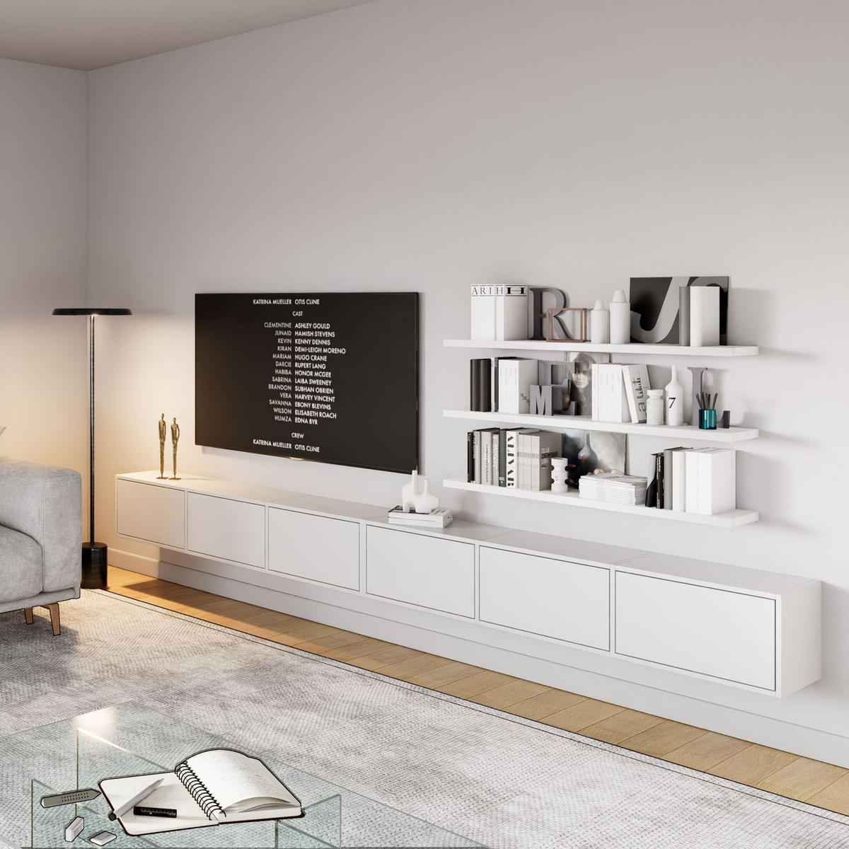 TV-LOWBOARD Framme hängend Weiß 300 cm - Weiß, Holzwerkstoff (300.2/30/30cm) - Selsey