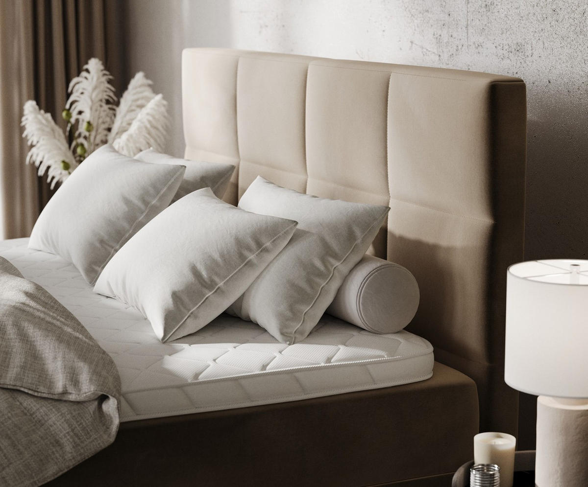 BOXBETT Oris 180/200 cm Taupe im Paros Stoff - Taupe/Schwarz, Holz/Holzwerkstoff (180/200cm) - AltaBeds