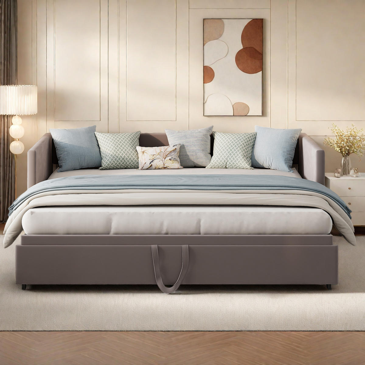 POLSTERBETT Tagesbett 90/180 × 200 cm, grau, Samt, Multifunktionsbettgestell, ausziehbares Bett, Wohnzimmer - Grau, Holz (180/200cm)