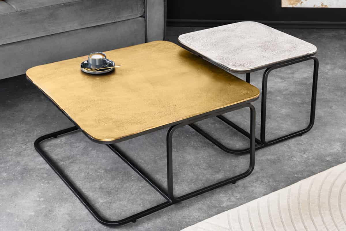 COUCHTISCH 2er Set ABSTRACT quadratisch, Metall, Gold, Silber 61cm - Silberfarben/Goldfarben, Metall (61/61/31cm) - riess-ambiente