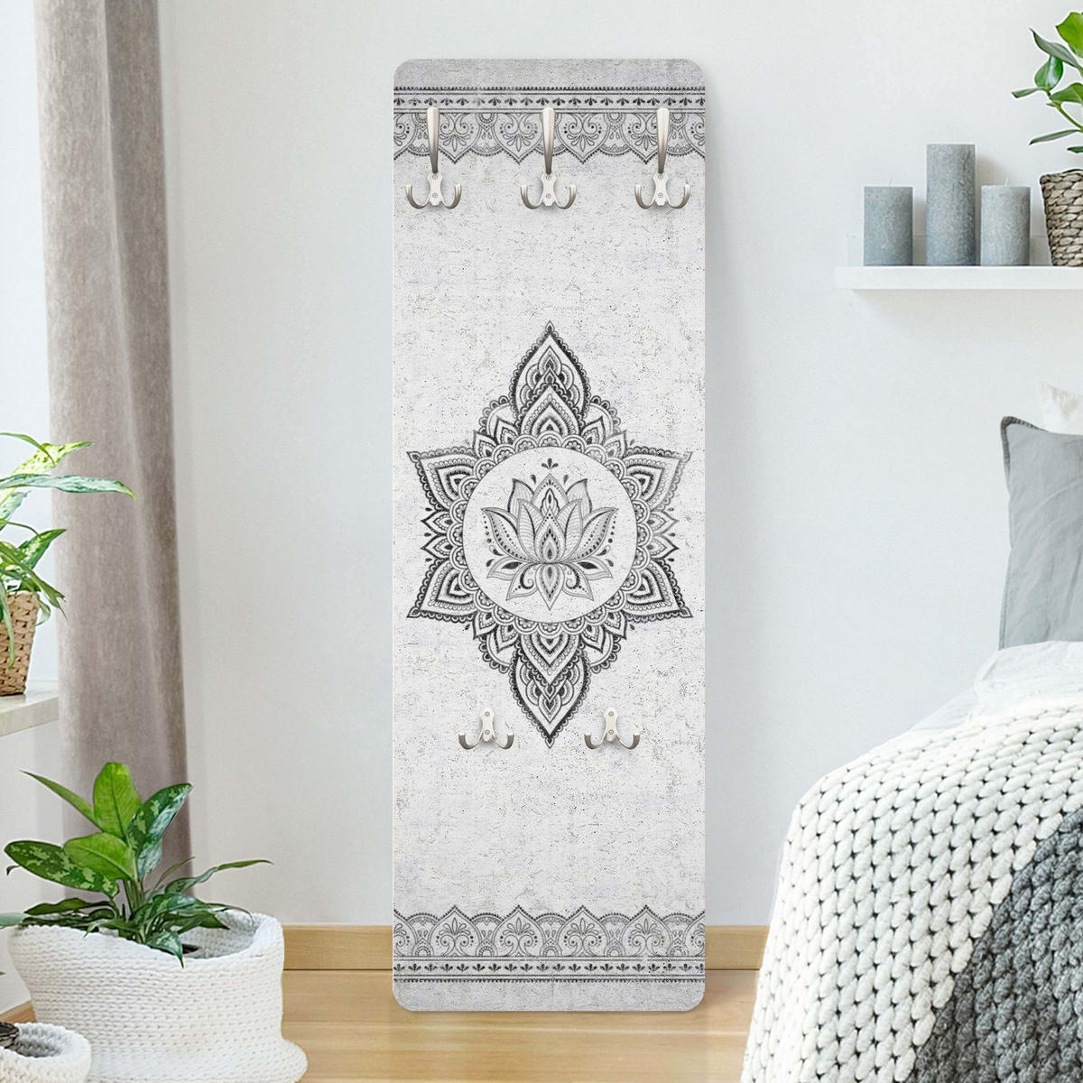 WANDGARDEROBE - Mandala Lotus Betonoptik 34/105 cm - Grau, Holzwerkstoff (34/105/1.6cm) - Bilderwelten