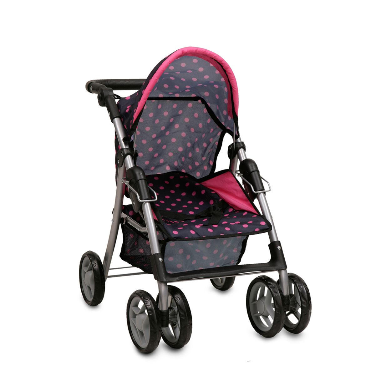 PUPPENBUGGY Punkte 9352 Schiebehöhe bis 62 cm, zusammenklappbar, Sonnendach, Polyester - Blau, Metall (37.5/61/51cm) - Moni