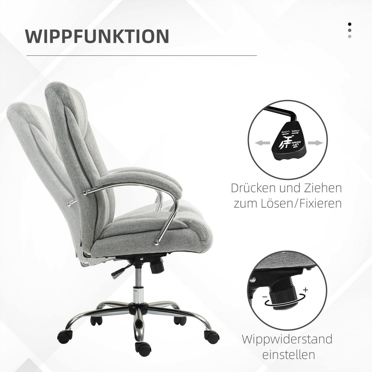 BÜROSTUHL mit Wippfunktion ergonomischer Schreibtischstuhl mit Armlehne - Hellgrau, Kunststoff (78/118/65cm) - Vinsetto