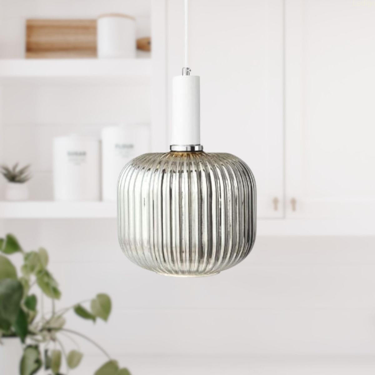 PENDELLEUCHTE Paris - Hellgrau/Weiß, Glas/Metall (30/30/125cm) - kiki design