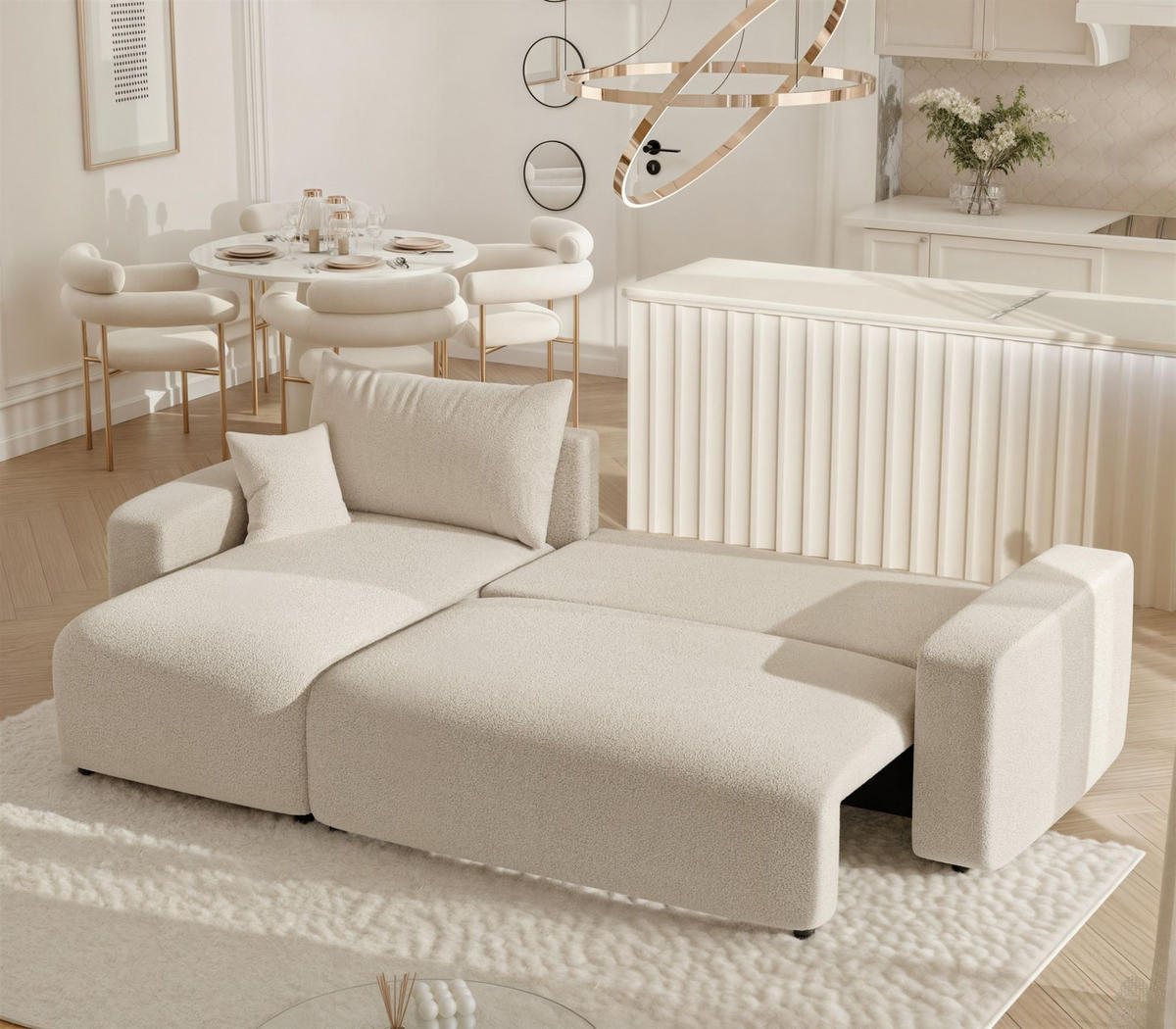 ECKSOFA Luna Mit Schlaffunktion - Beige, Holzwerkstoff/Textil (248/145cm) - Fun Möbel