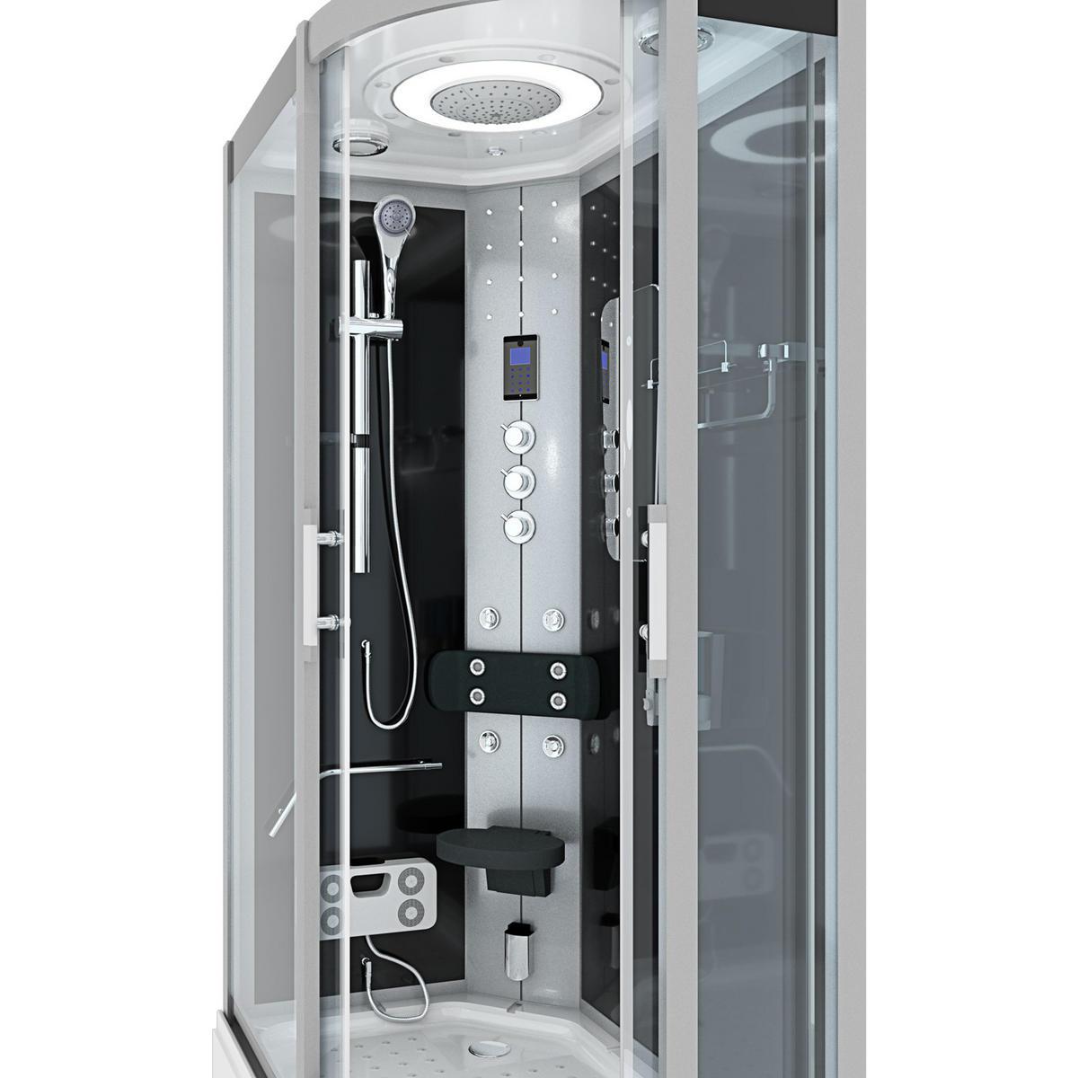 DUSCHE Duschkabine D60-73T1R-EC Schwarz 80x120 - Schwarz, Glas/Kunststoff (80/120/215cm) - AcquaVapore by Sandra Jentho