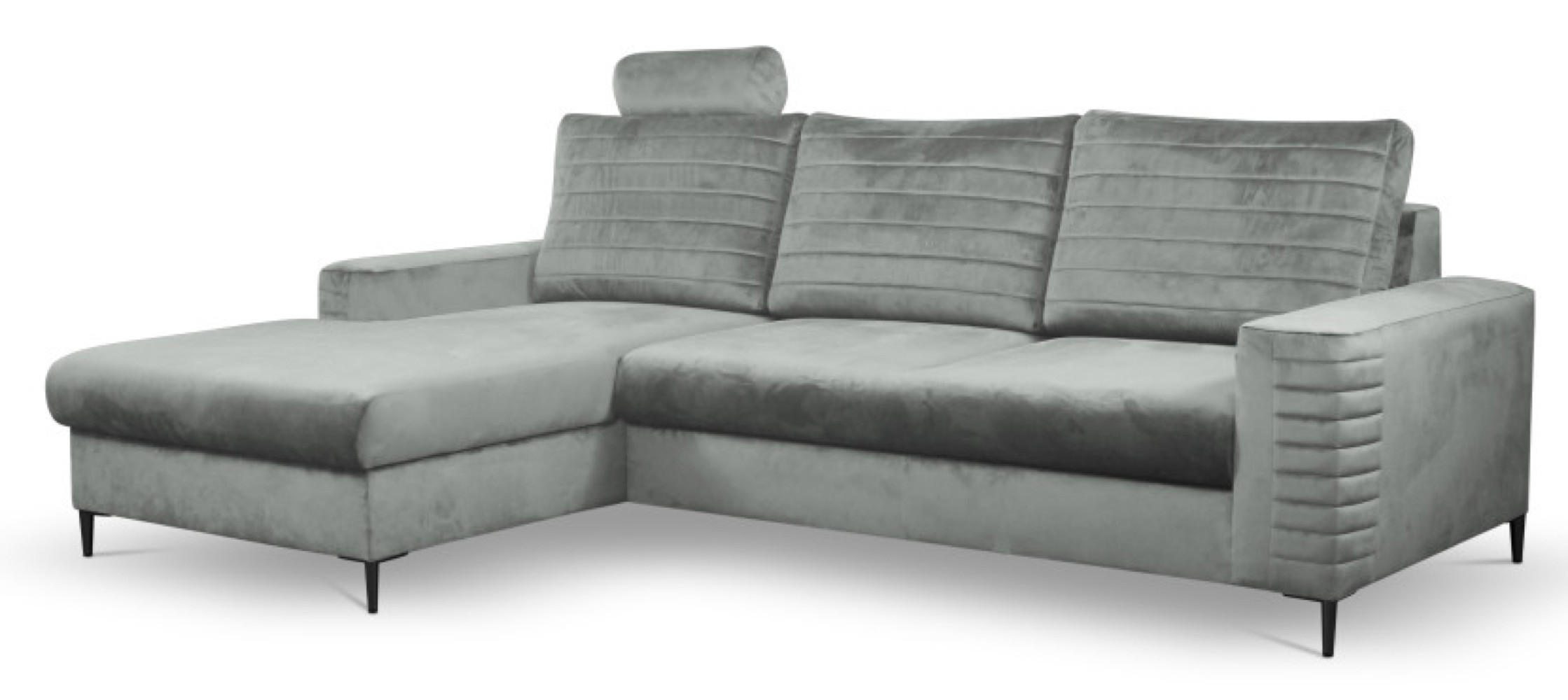ECKSOFA Grau OLI Ausziehbar Mit Kopfstütze Und Bettkasten Links - Grau, Textil (253/165cm) - Sepro Meble