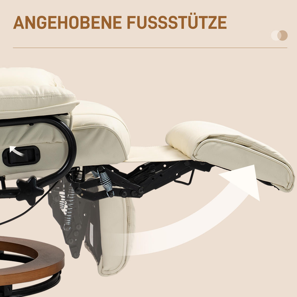 RELAXSESSEL Drehbar Fernsehsessel mit Liegefunktion, Fußstütze, Cremeweiß - Creme, Leder (88/103/78cm) - HOMCOM