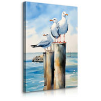 LEINWANDBILD Abstrakte Möwen Meer 80x120 cm - Blau/Beige, Textil (80/120cm) - Muralo