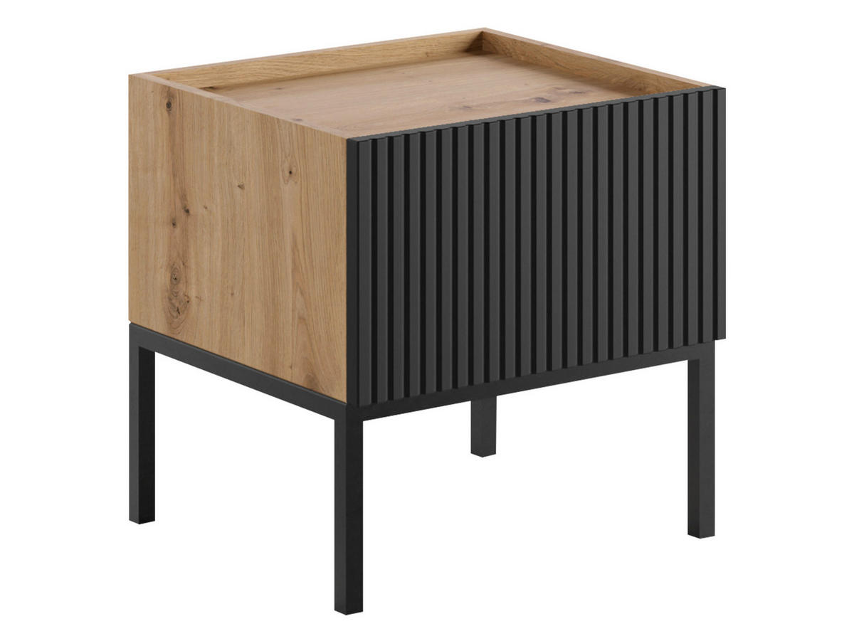 NACHTTISCH Como - Schwarz/Eiche Artisan, Holzwerkstoff/Metall (45/45/42cm) - MIRJAN24