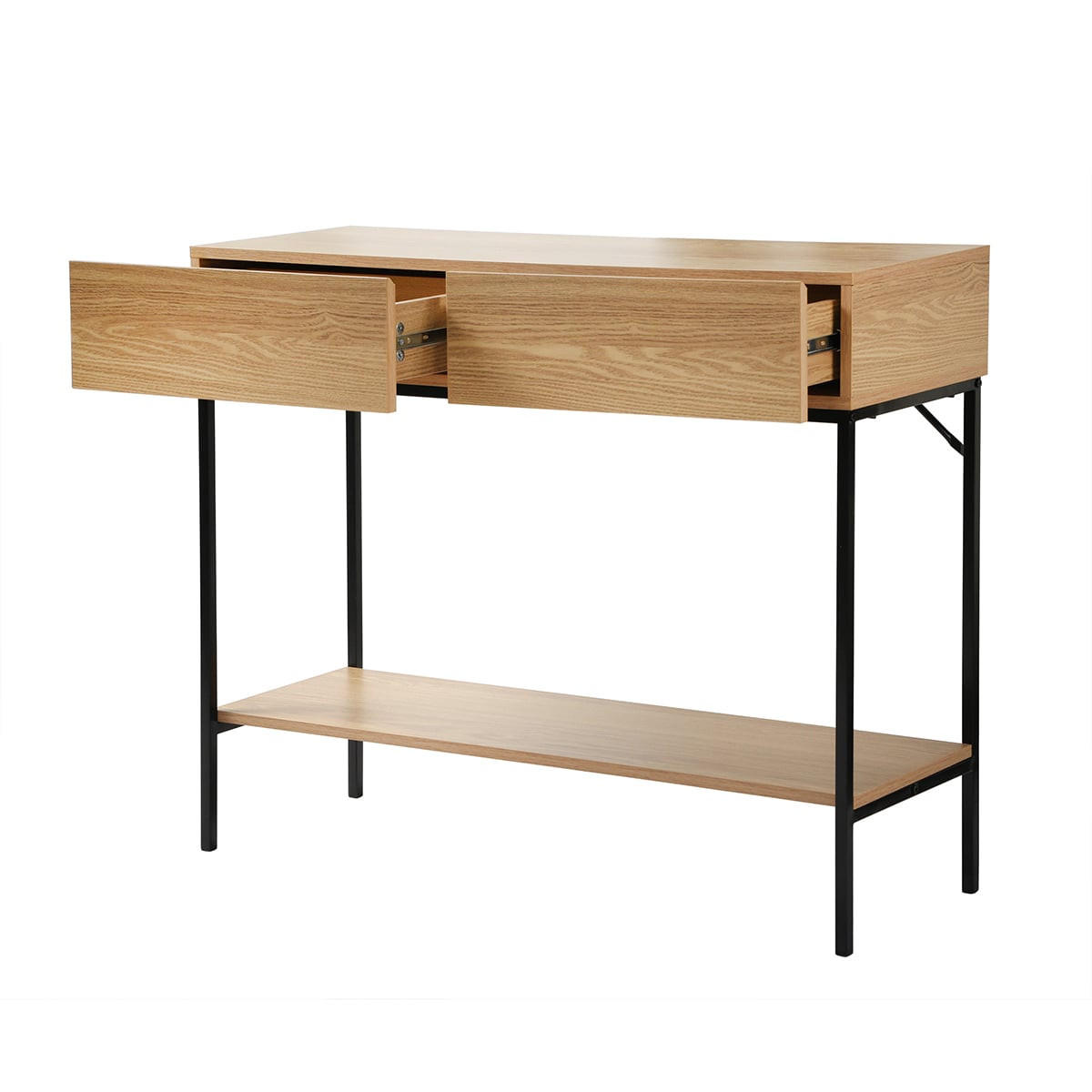 KONSOLE mit 2 Schubladen und 1 Regalboden in Eichenoptik - L100cm - Apfelbaumfarben, Holzwerkstoff (100/35/81cm) - Calicosy