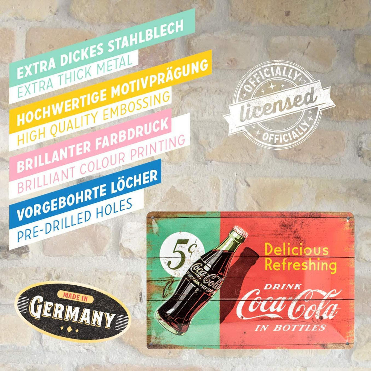 BLECHSCHILD 20/30 cm Coca-Cola Delicious Refreshing Green - Multicolor, Metall (30/20/0.2cm) - Nostalgic-Art