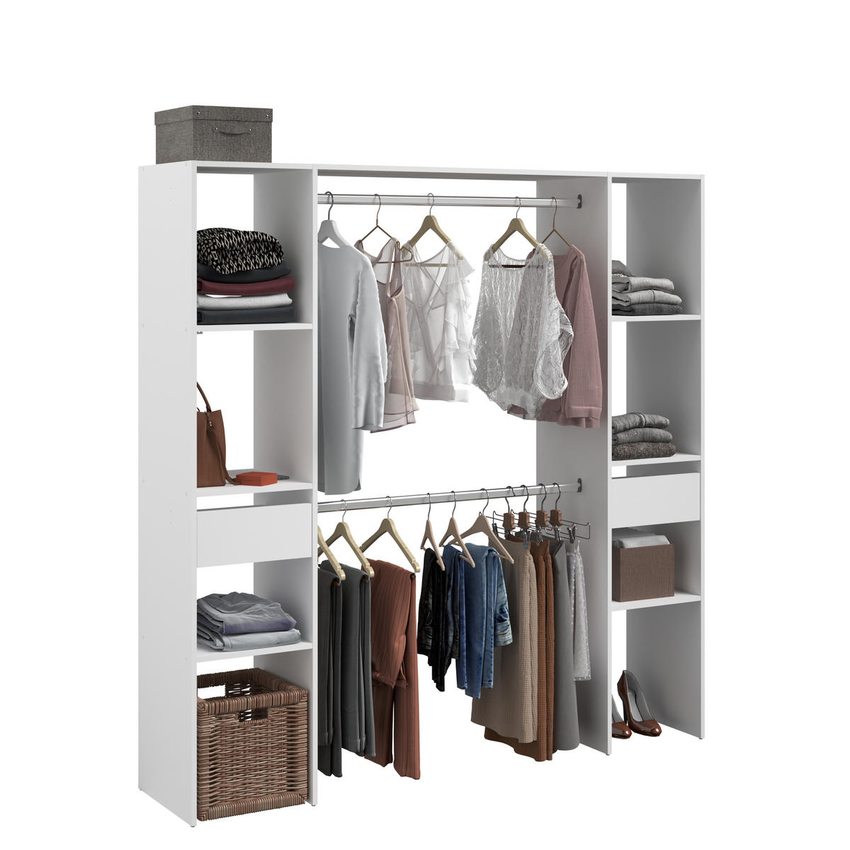 KLEIDERSCHRANK Combi 3 in Weiß von Parisot – Flexibler Stauraum in modernem Design – offenes Design - Weiß, Holzwerkstoff (80/200/120cm)