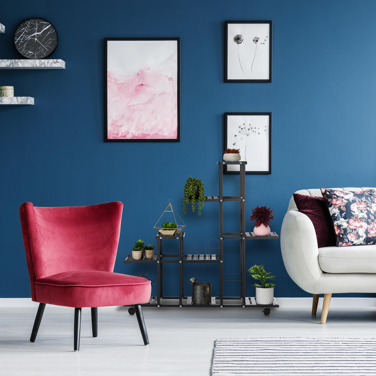 BLUMENSTÄNDER - Schwarz, Kunststoff/Metall (93/91.5/26cm) - Relaxdays